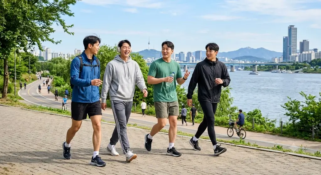 30대 남성들의 야외 걷기 운동