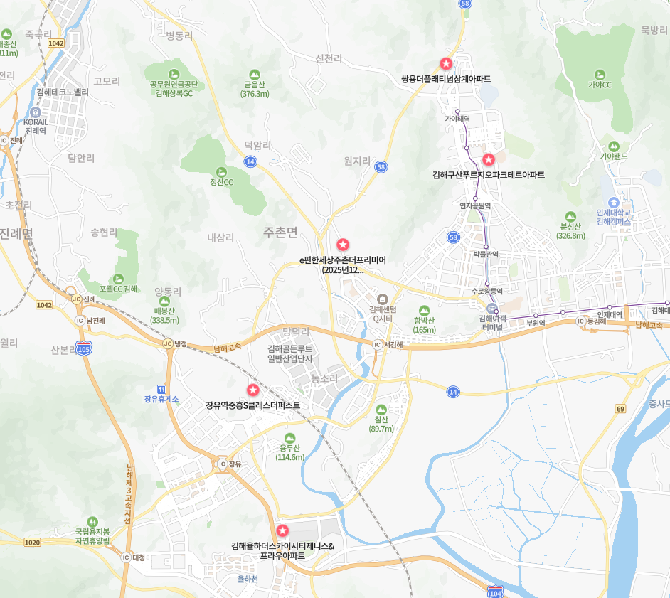 2025년 경남 김해 입주 예정 신축 아파트 지도