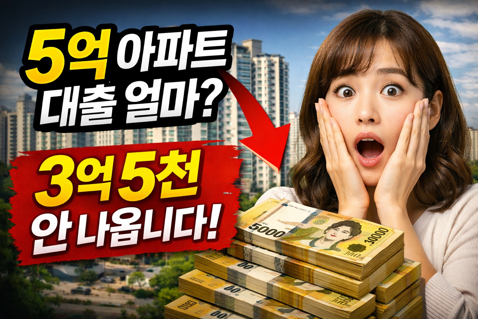 5억 아파트 대출 한도 실제 금액과 LTV 70% 계산 대비 부족한 이유를 설명하는 썸네일