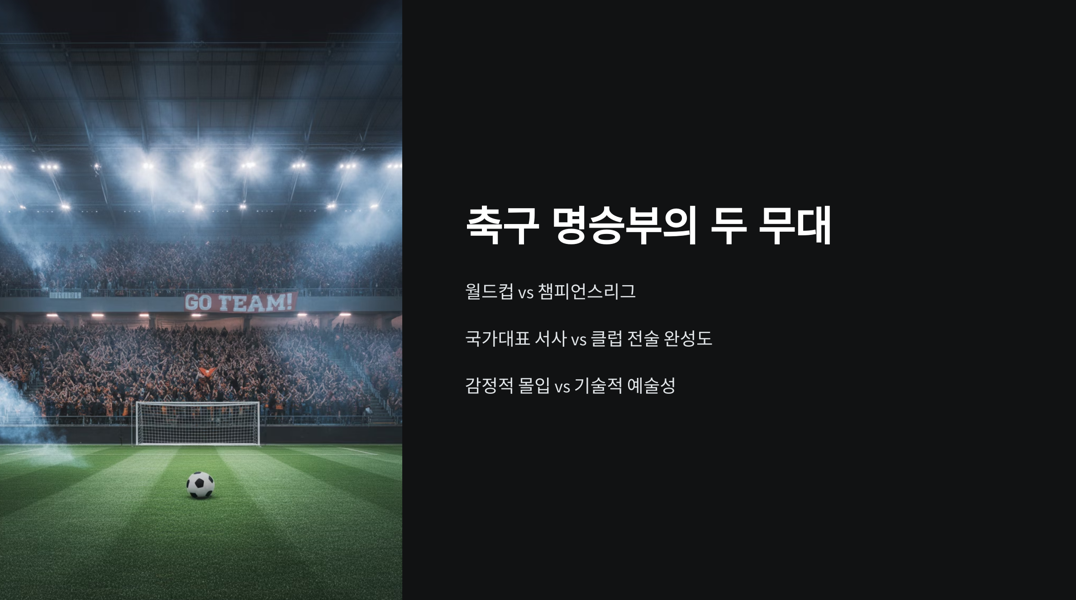 축구 명승부의 두 무대 비교