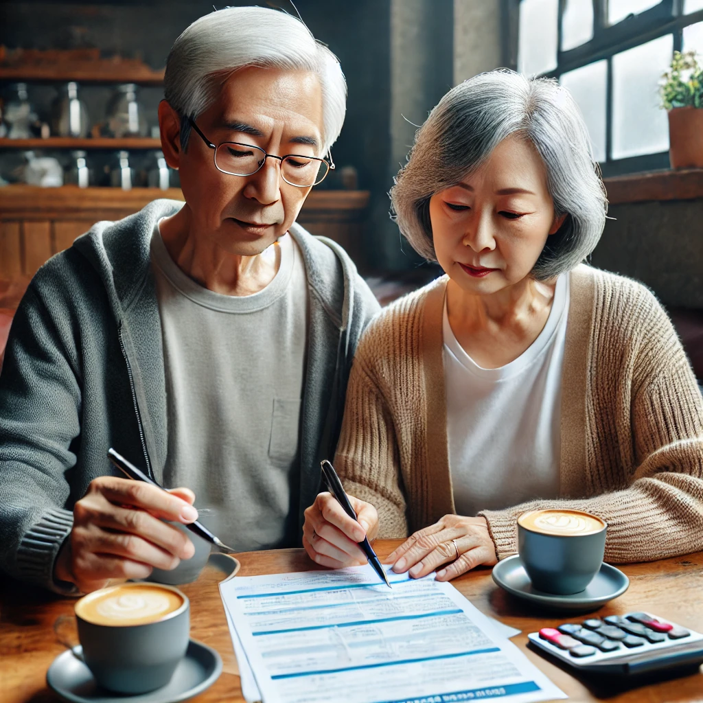 카페에서 보험서류 작성하는 부부