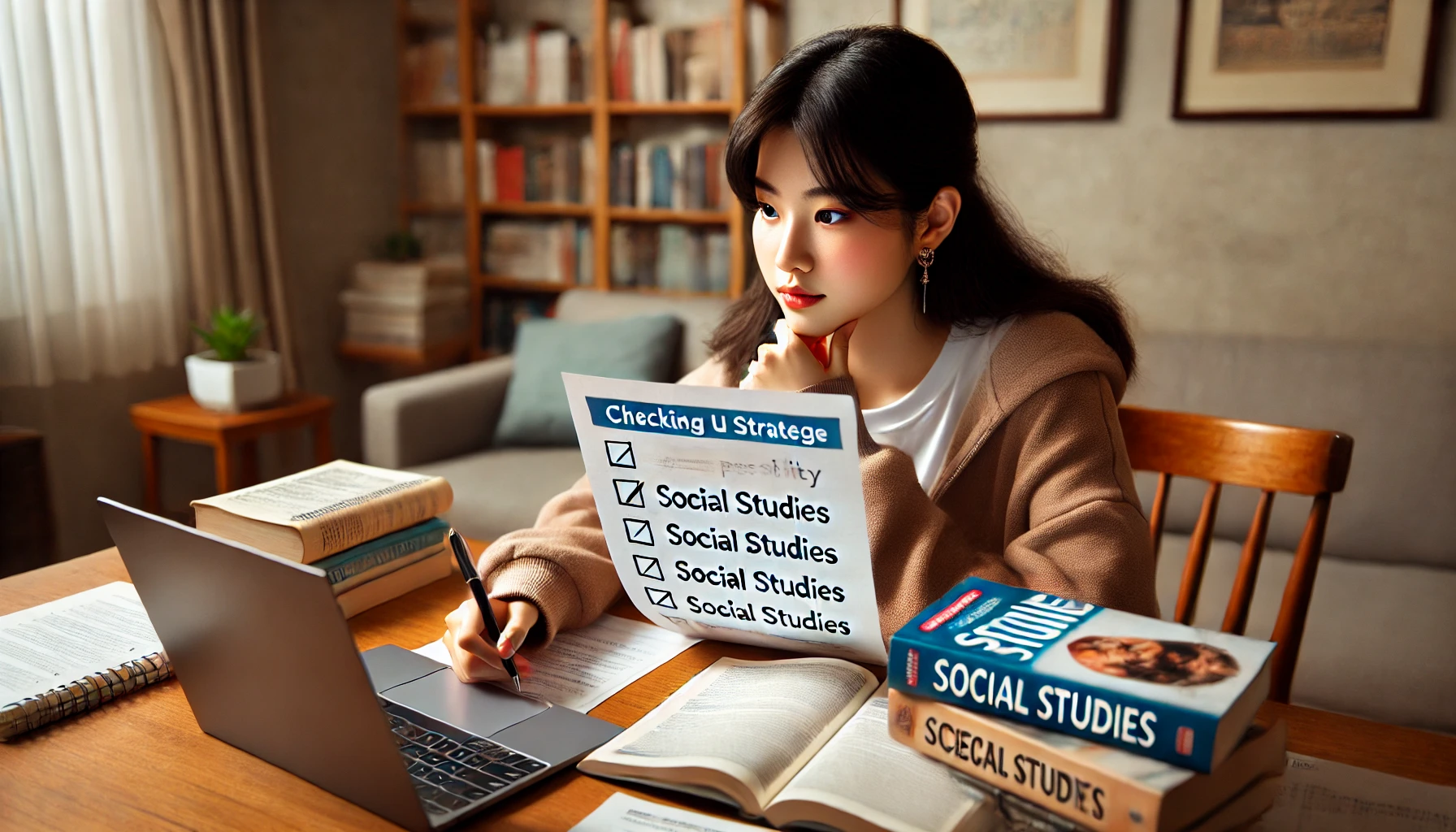 탐구영역 과목 변경을 시도하는 가능성 점검을 위해 체크리스트를 확인하는 고등학생의 이미지