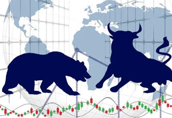곰과황소 . 금융시장의 움직임을 보여주고 있는 사진