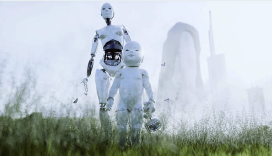 사람처럼 로봇도 엄마와 아이가 걸어가는 모습