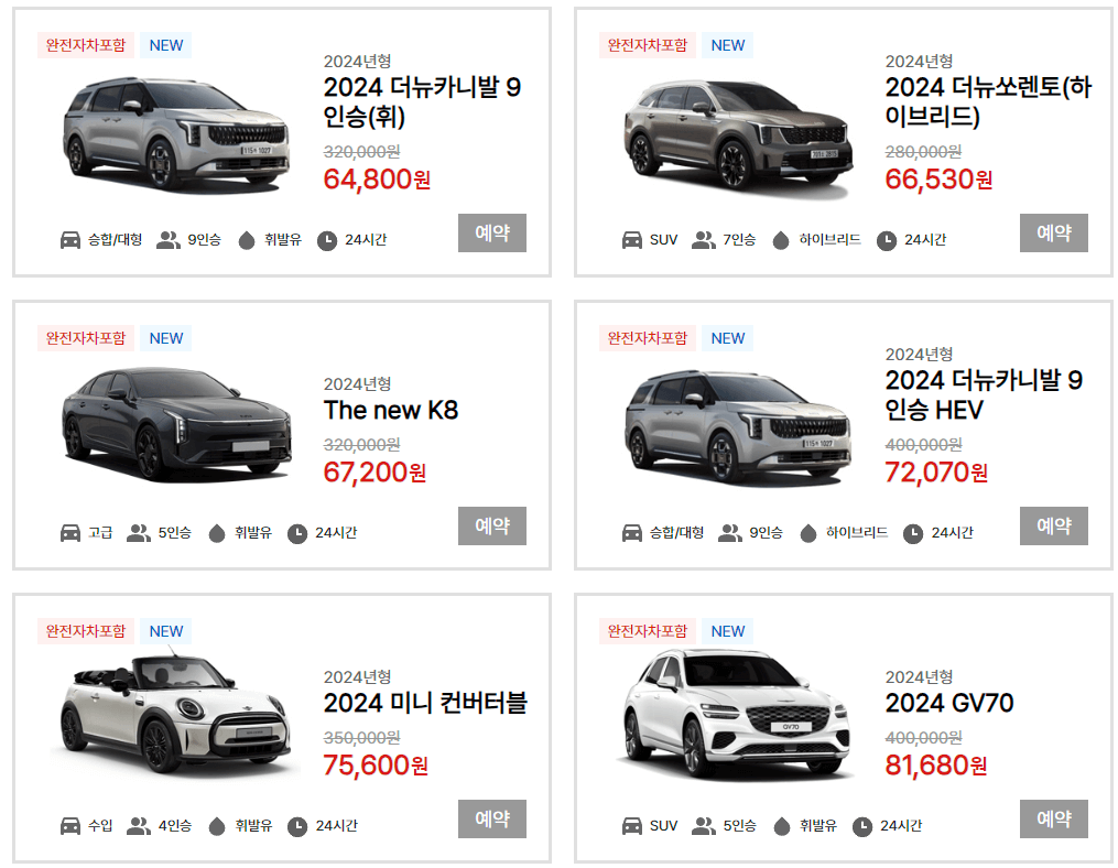 2024년 신형 렌트카 사진