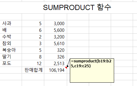 sumproduct함수 사용 예