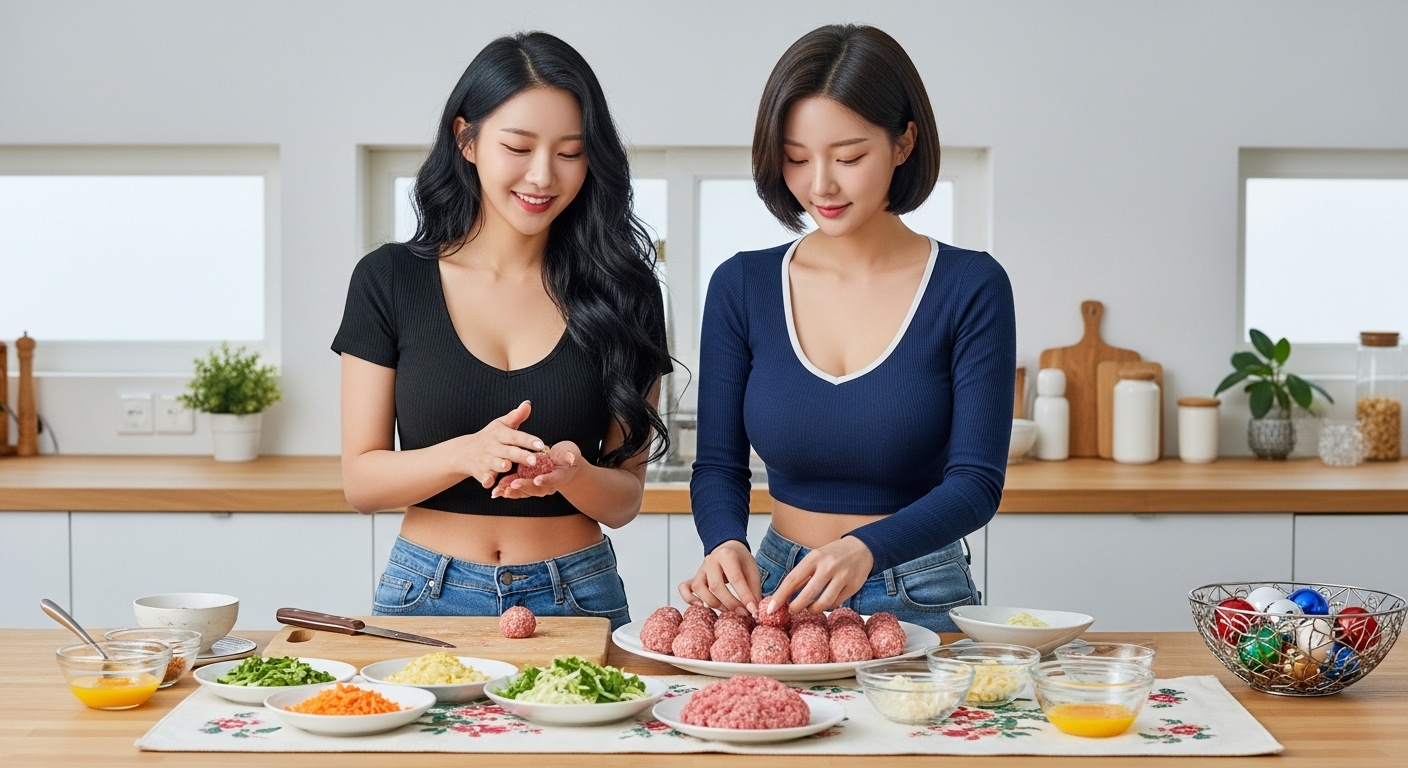 동그랑땡을 만드는 여인들