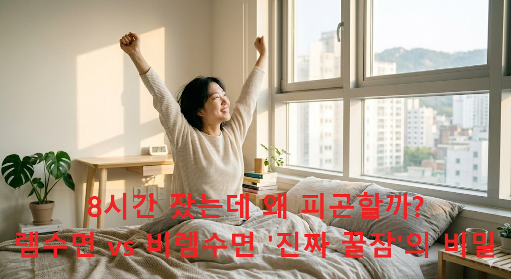 아침 햇살을 받으며 상쾌하게 기지개를 켜는 한국인, 렘수면과 비렘수면 꿀잠