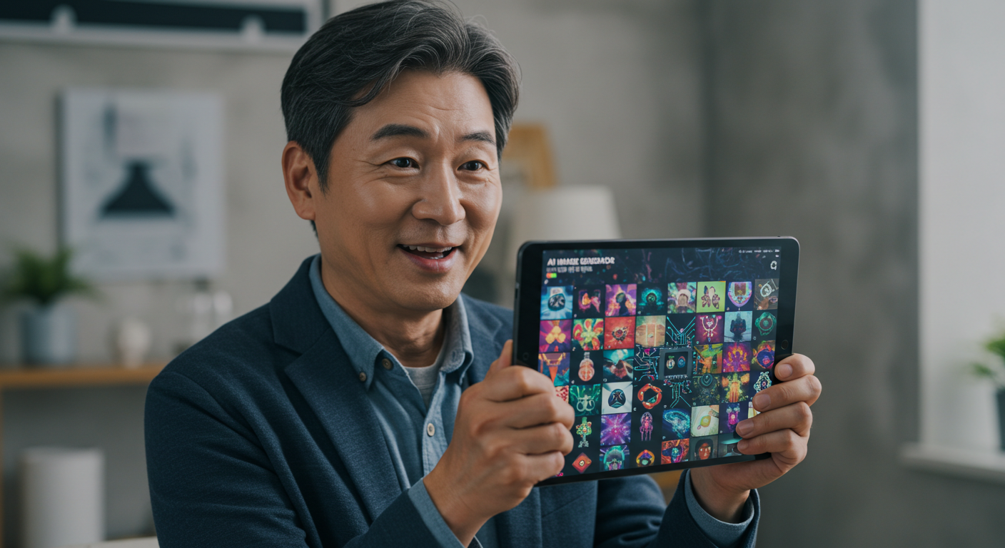 AI 이미지 툴을 사용하는 남성