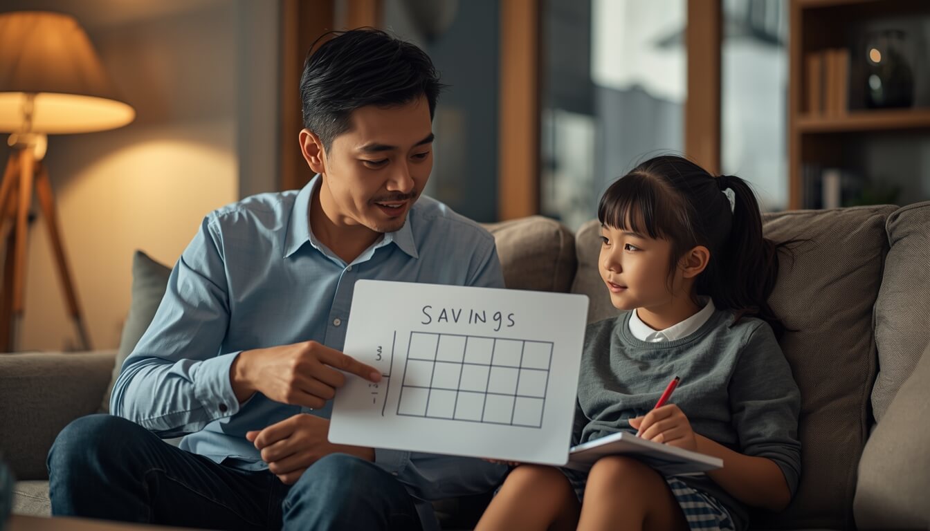 초등학생 용돈 교육 아빠 딸 저축 목표 소파