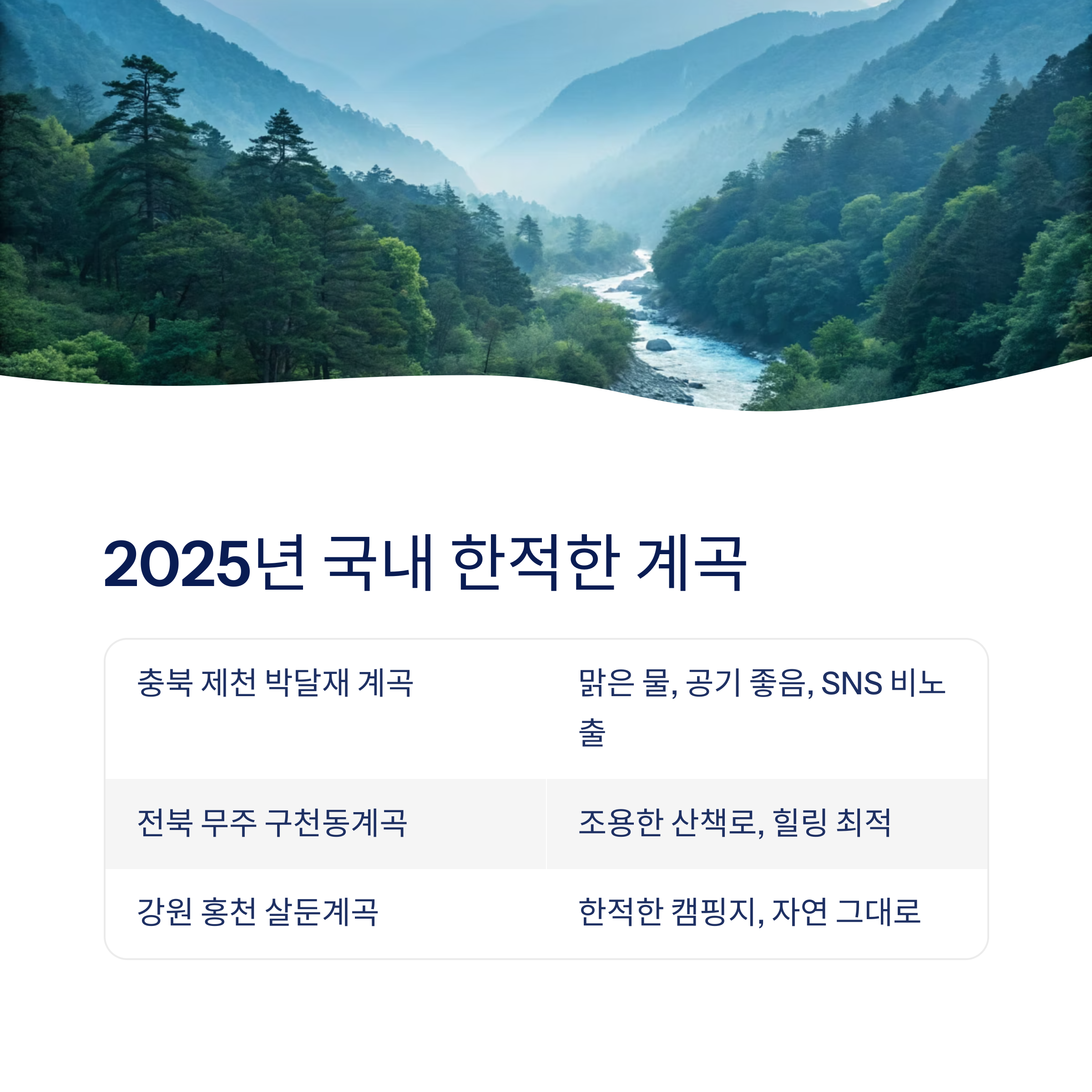 2025년 국내 한적한 계곡 베스트 3
