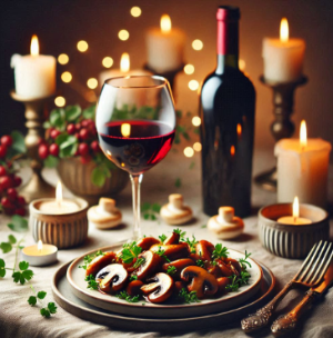 레드와인과 버섯요리