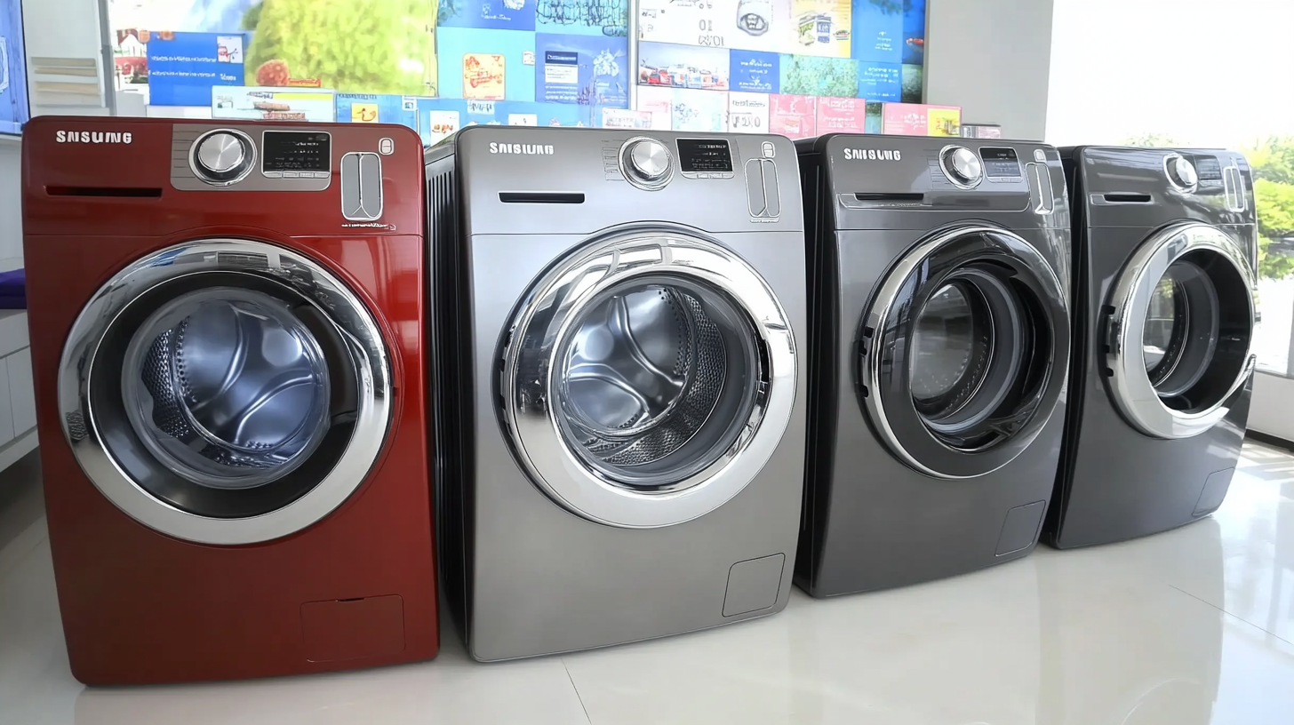 다양한 가정의 필요를 충족시키는 여러 색상과 크기의 삼성 세탁기 라인업