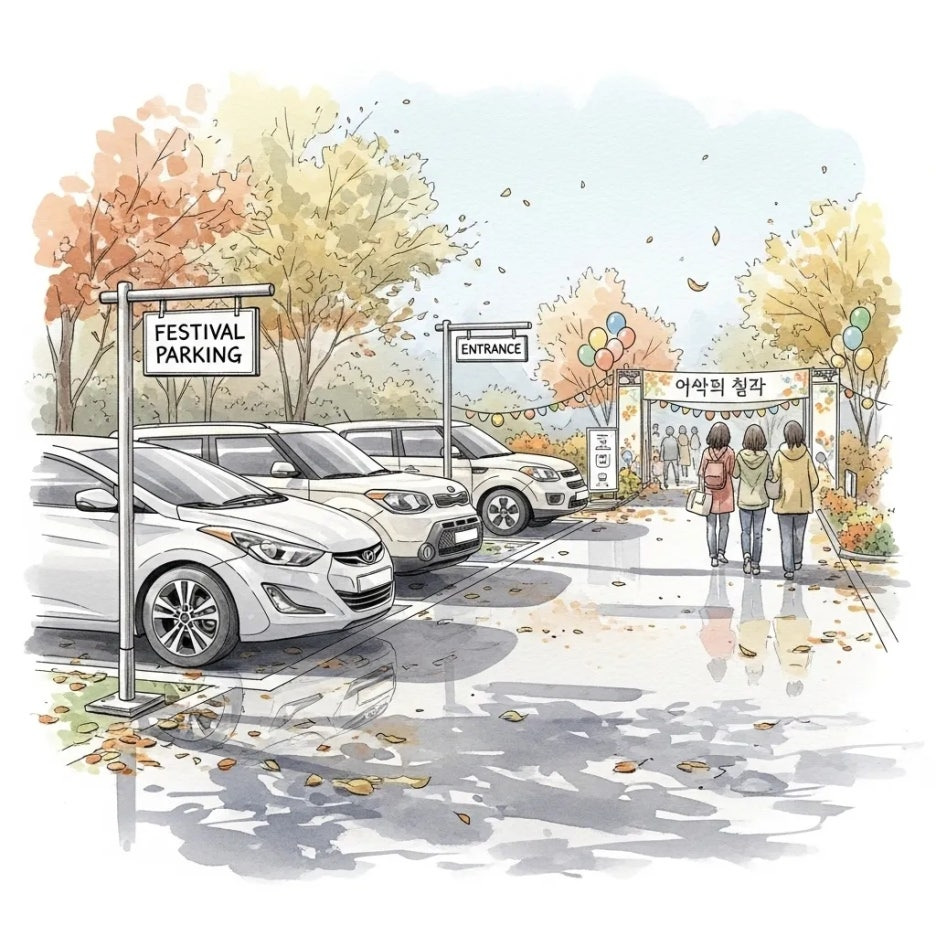 축제 근처에 마련된 깔끔한 주차장