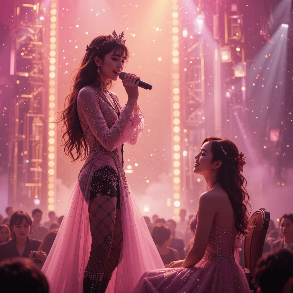 좋아하는 연예인이 나오는 길몽 중 나릉 위해 노래하는 꿈의 참고이미지입니다.