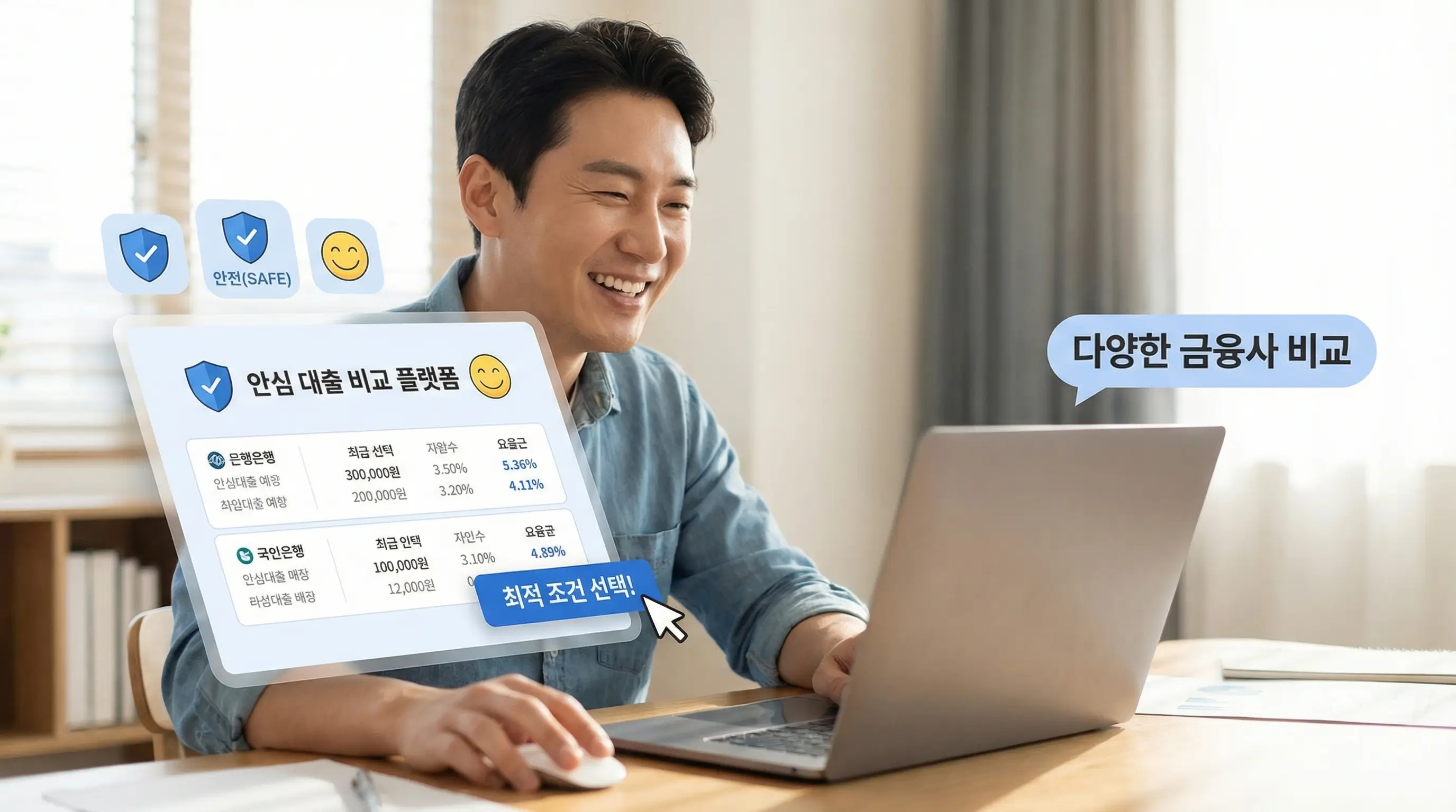 안전한 대출 중개 플랫폼을 통해 여러 업체의 한도를 비교하고 가장 좋은 조건을 선택하는 모습