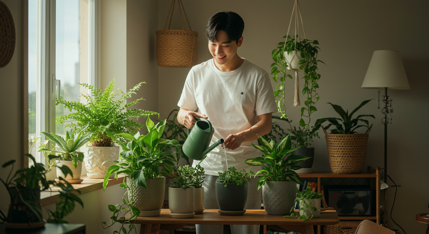 취미식물키우기 물없이식물 실내식물초보 자취생식물 여름실내식물 식물인테리어 공기정화식물 다육식물키우기 1인가구식물 살림초보팁 자연인테리어 공기질개선 식물관리루틴 여름식물관리 홈가드닝