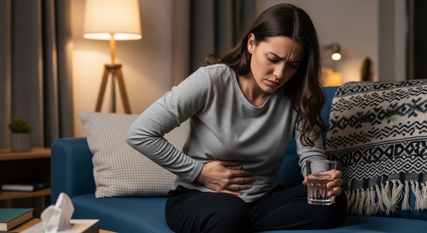 배가 아픈 여성