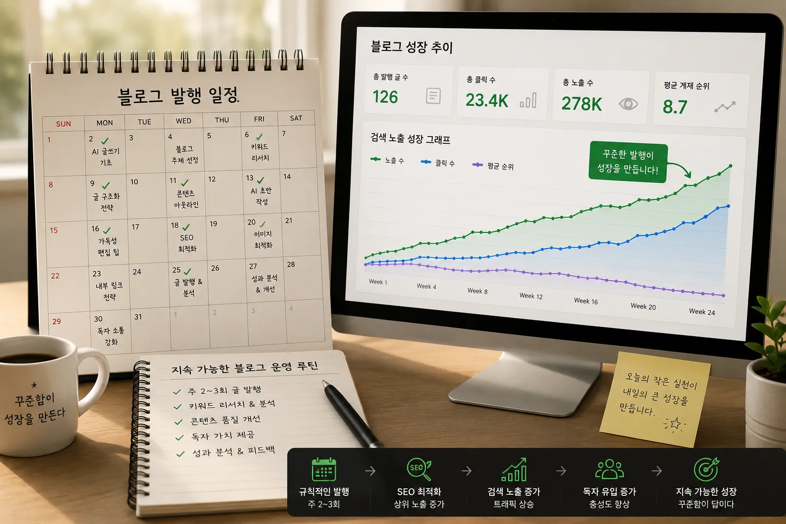 규칙적인 발행 주기와 SEO 검색 노출 성장 그래프