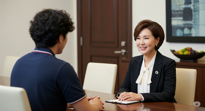 나에게 필요한 도움을 받기 위해 전문가와 상담하는 청년