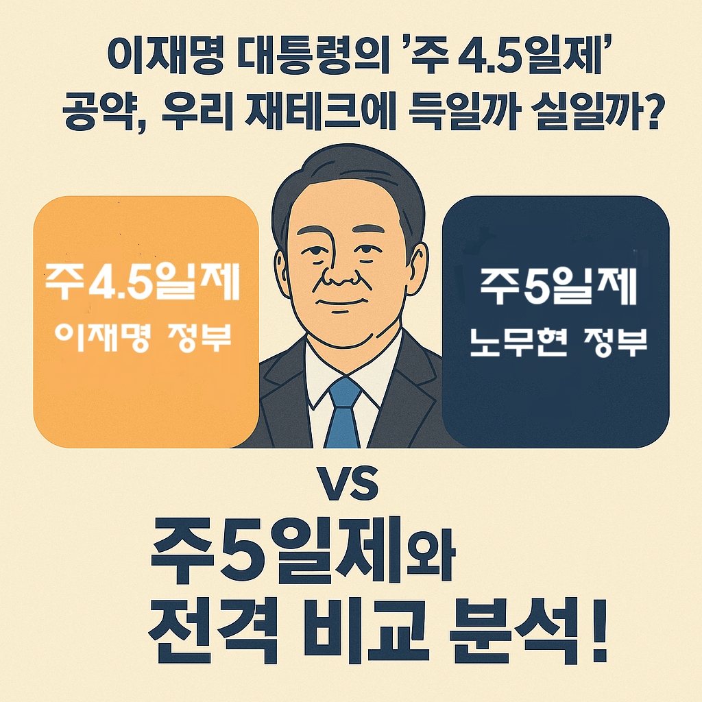 이재명 대통령의 '주 4.5일제' 공약, 우리 재테크에 득일까 실일까? 주 5일제(노무현 정부)와 전격 비교 분석! (이미지)