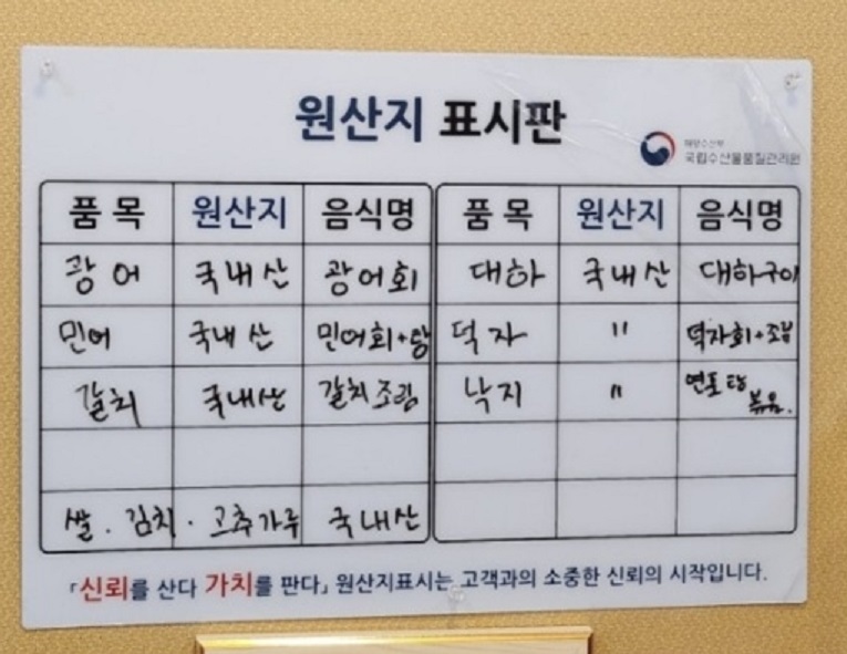 원산지표시판