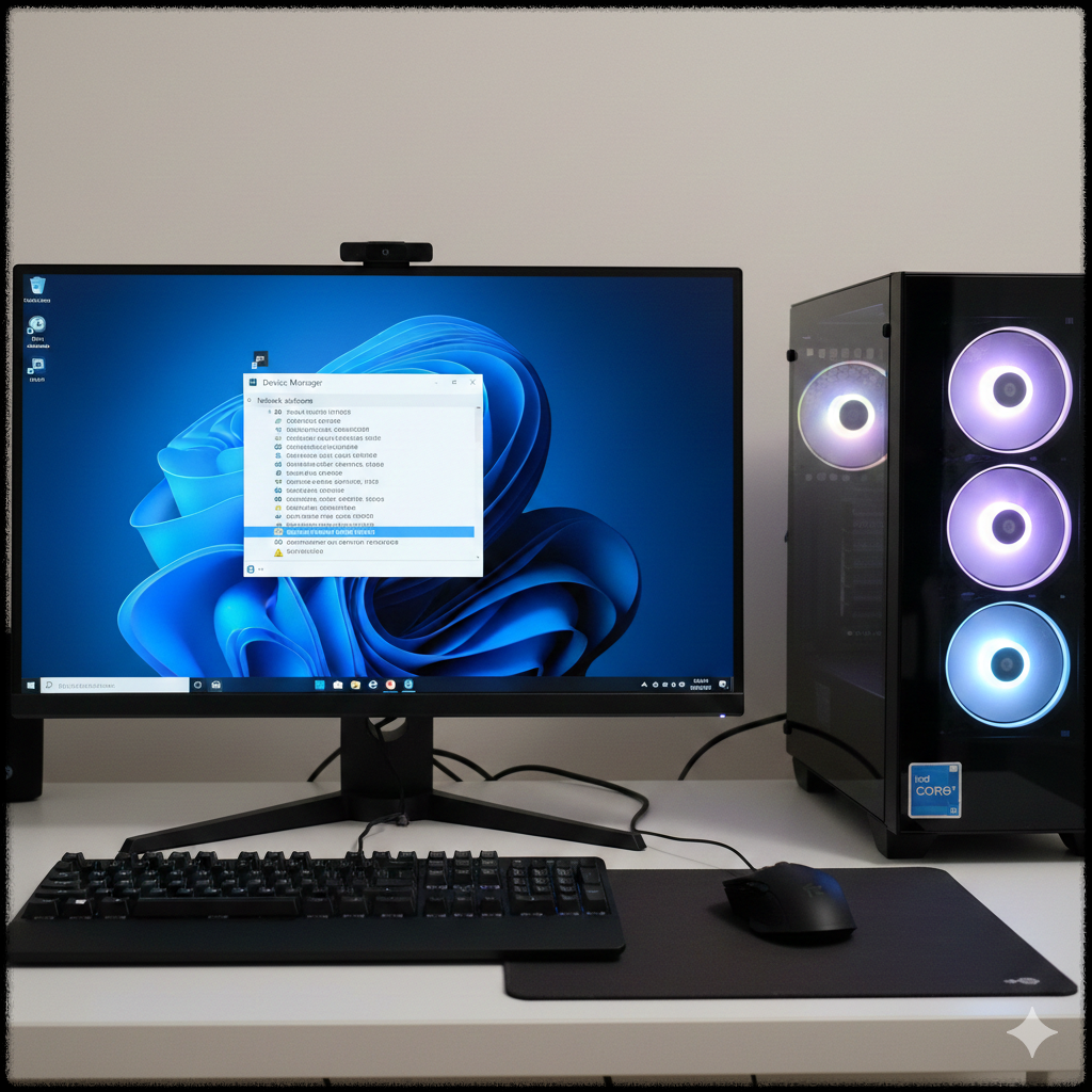 Windows 11 네트워크 어댑터 오류를 점검하는 모습