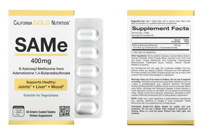 California Gold Nutrition, SAMe, 부탄디설포네이트에서 추출, 400mg, 장용성 정제 60정