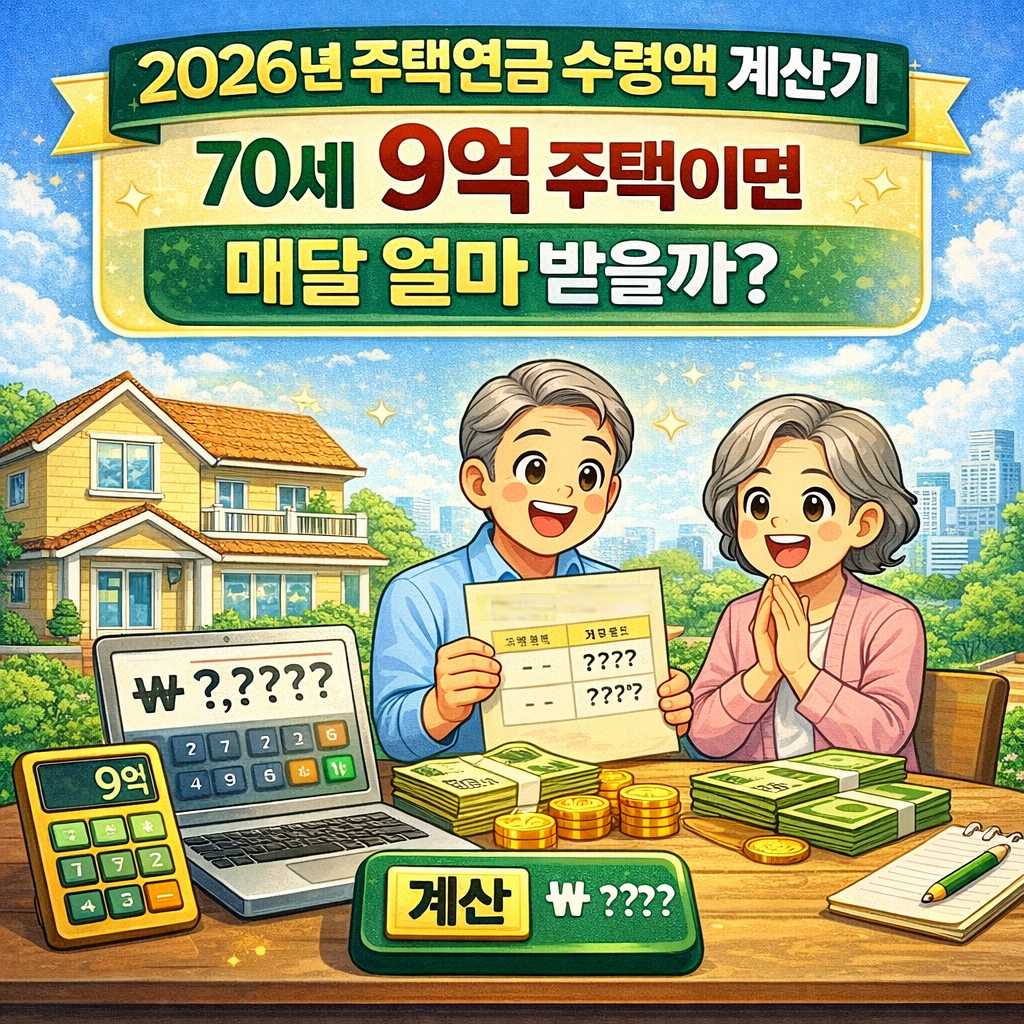 2026년 주택연금 수령액 계산기: 70세 9억 주택이면 매달 얼마 받을까?
주택연금수령액, 주택연금단점, 노후준비, 2026년주택연금, 주택금융공사, 실버재테크, 은퇴자금, 주택담보대출, 거북이의재테크, 기초연금
