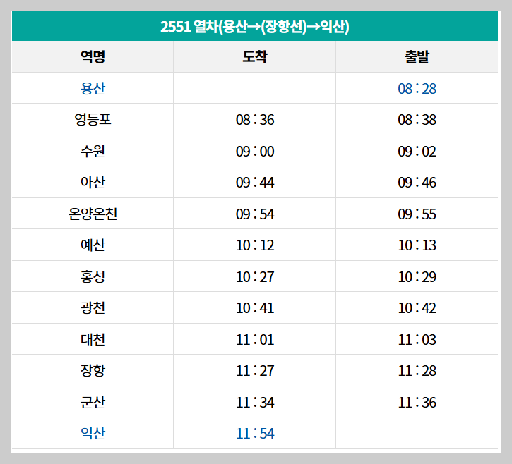 서해금빛열차 시간표