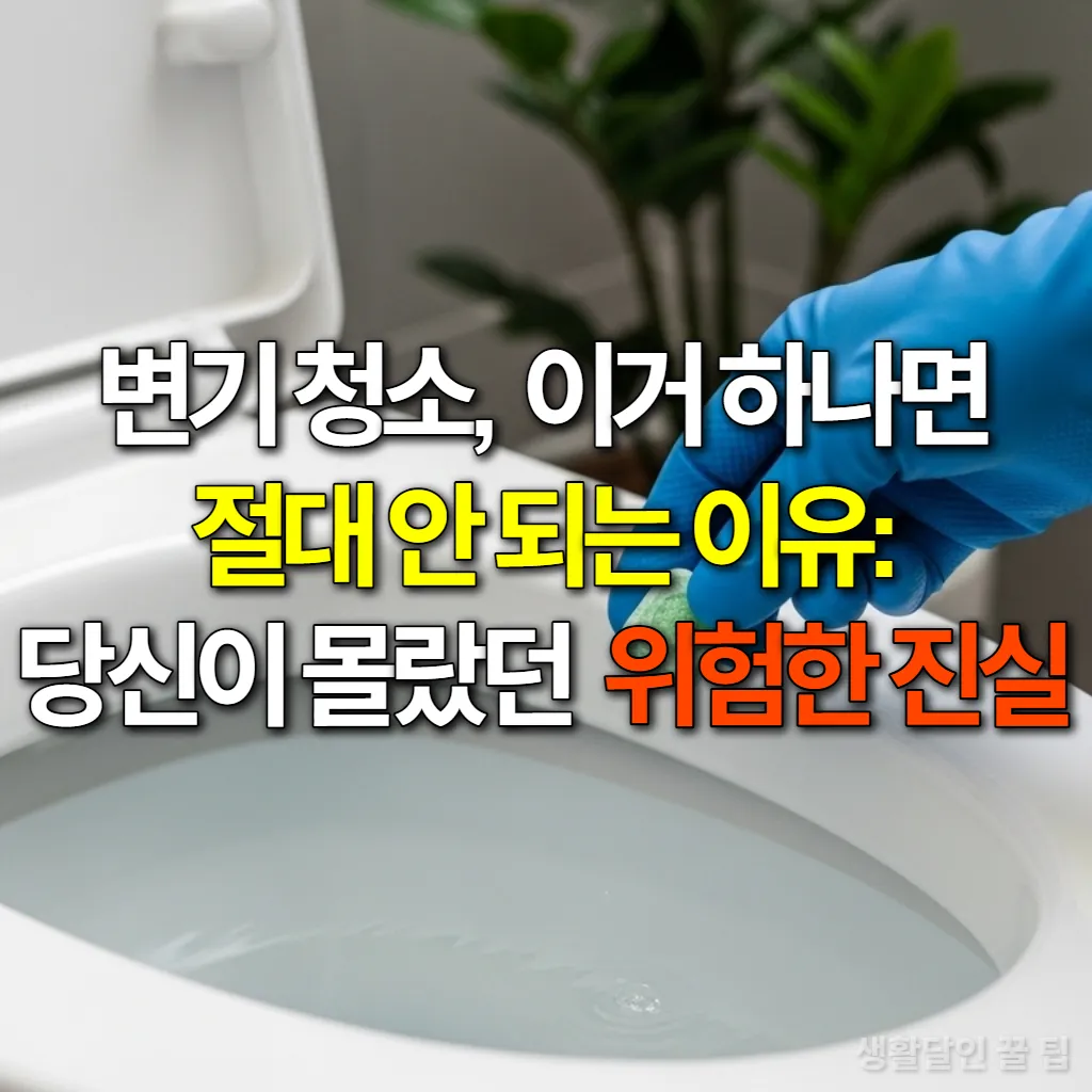 깨끗하게 청소된 변기와 변기 세정제를 넣는 손
