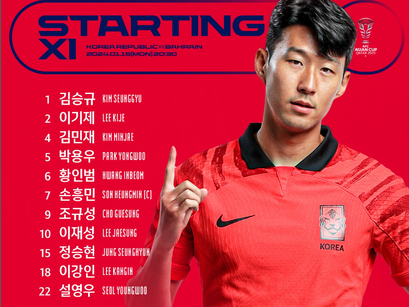 바레인전 대한민국 축구 선발 선수 명단