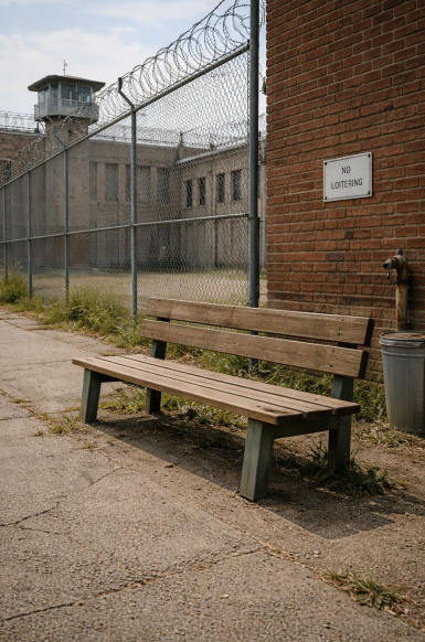 교도소 밖에 있는 벤치