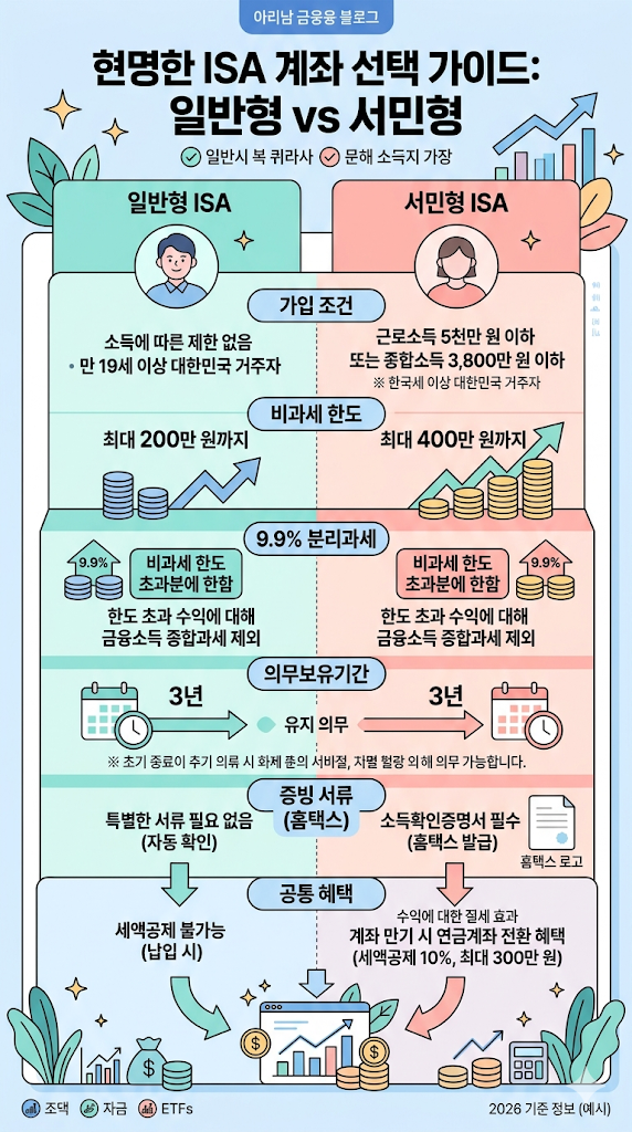 ISA 계좌 서민형 일반형 차이를 비교한 2026 기준 인포그래픽