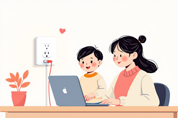 어머니가 전기요금 감면 신청을 위해 노트북을 사용하는 모습