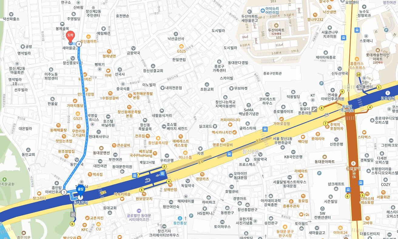 동대문역에서 새마을금고종로중앙본점까지 약도 사진