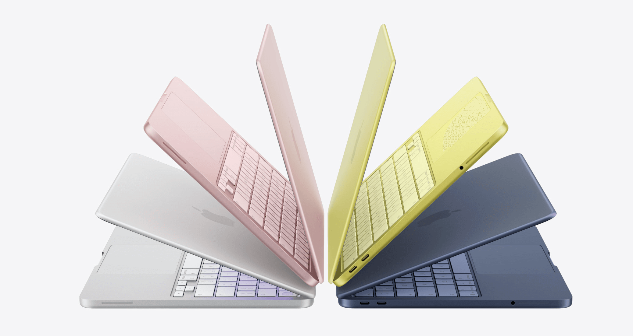 맥북 네오의 네가지 색상의 노트북, 실버, 블러시, 시트러스, 인디고