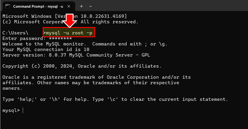 CMD 창을 다시 open하고 MYSQL 접속 합니다.