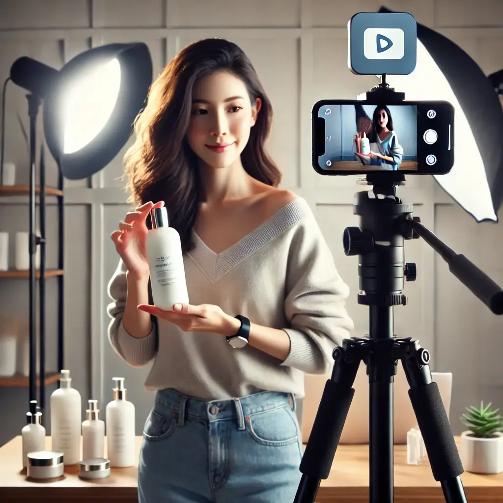 인플루언서가 제품 콘텐츠를 촬영하는 장면