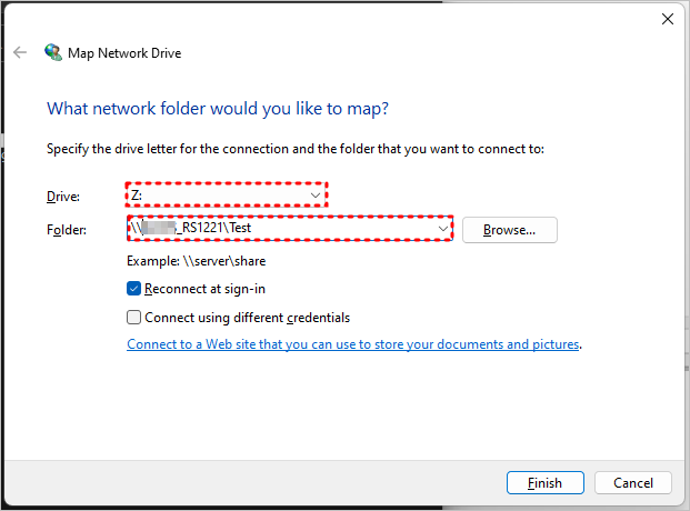 네트워크 드라이브 연결 설정창