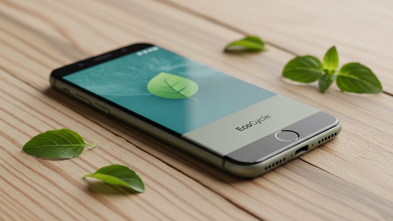 재활용 소재로 제작된 친환경 스마트폰 디자인, 자연과 어우러진 모습