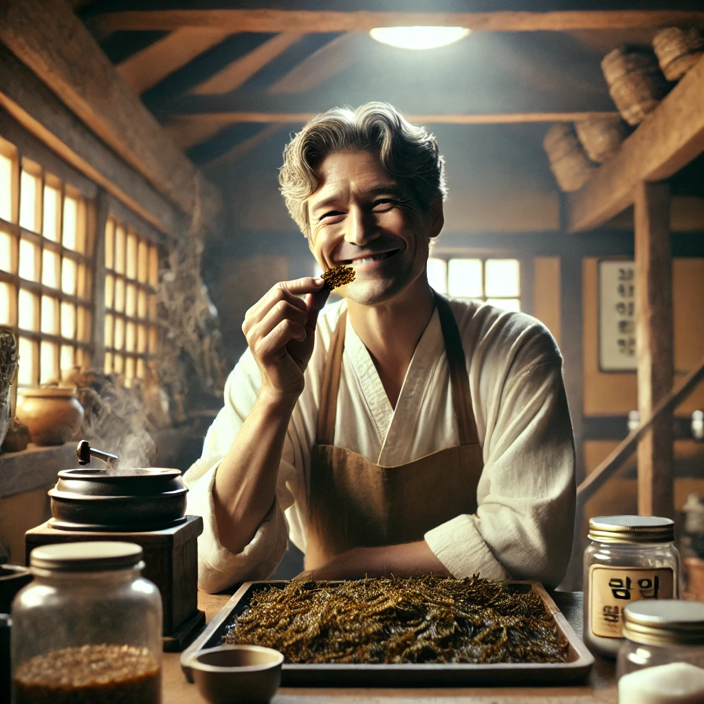 완성된 조미김을 직접 맛보며 미소 짓는 순간