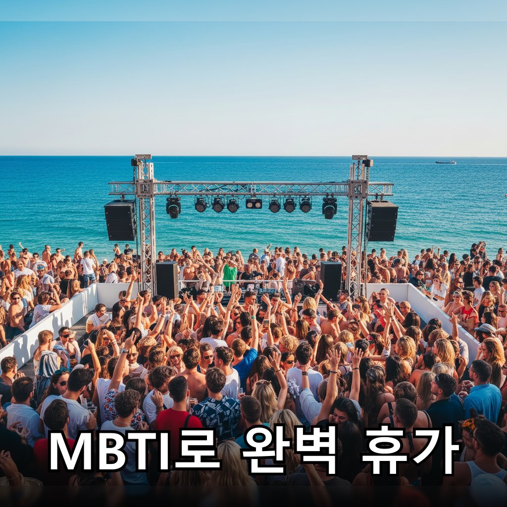 푸른 바다를 배경으로 활기찬 해변 파티가 열리는 모습