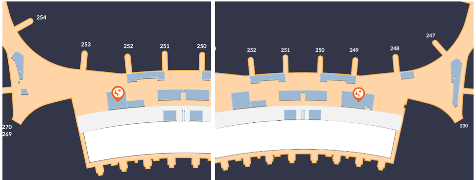 대한항공 프레스티지 웨스트, 이스트 라운지 위치
