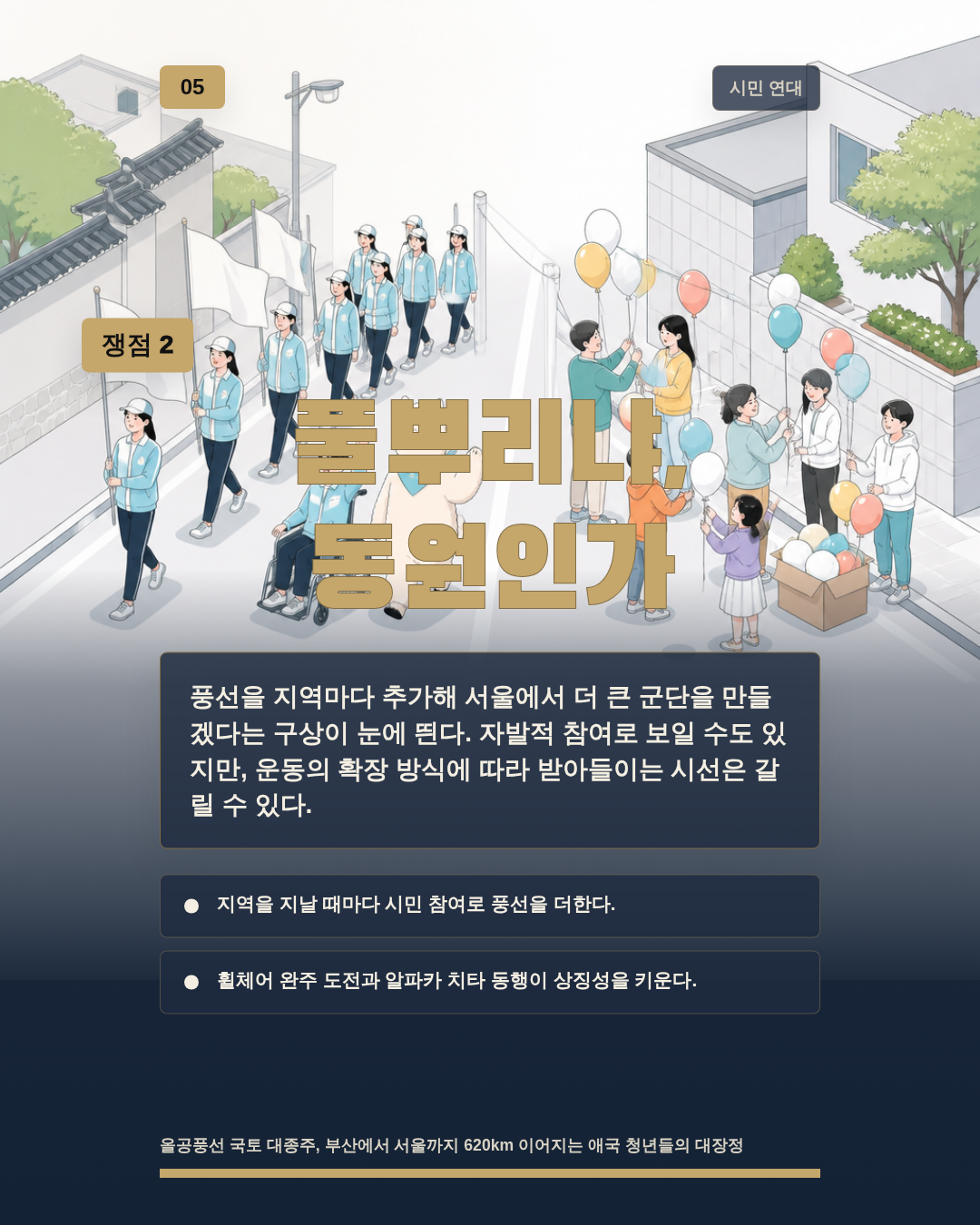 풀뿌리냐, 동원인가