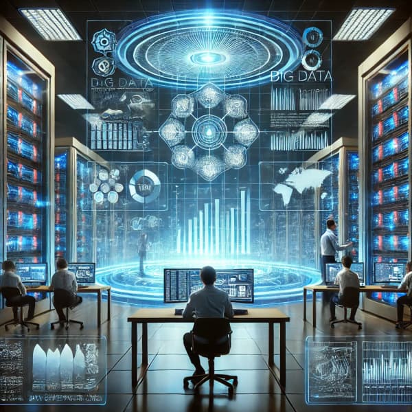 데이터 시각화 그래프, 데이터 분석 작업 중인 모습, 빅데이터 센터 내부 이미지