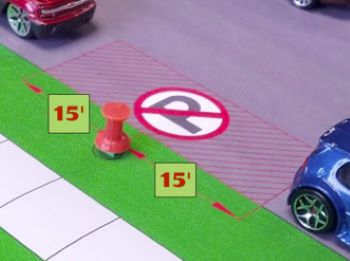 소화전 앞 뒤로 15ft의 거리를 두고 주차