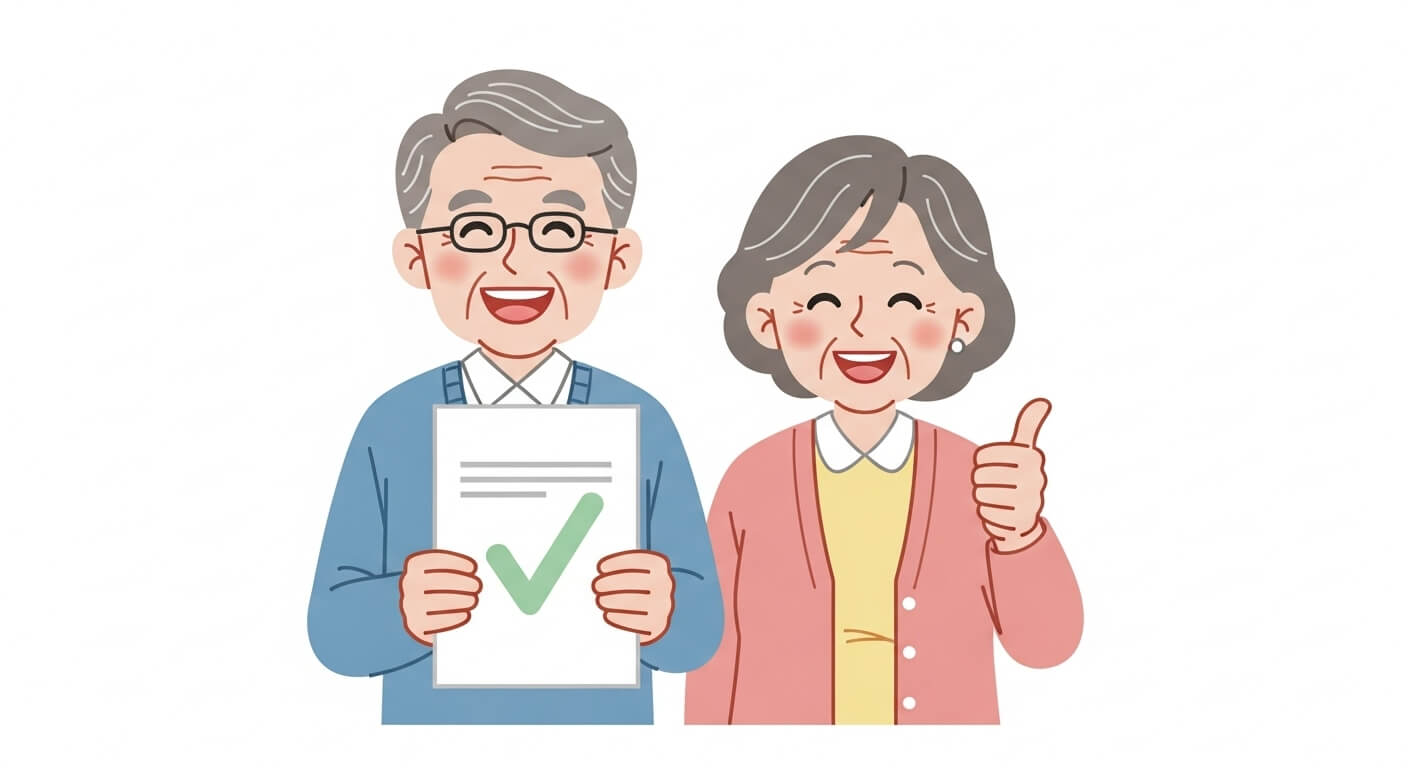 기초연금 수급 확정 후 서류와 현금을 들고 기뻐하는 부부