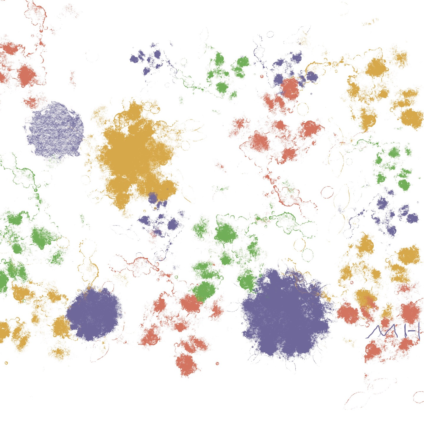 하얀 도화지에 여려색의 물감들이 번져있음-행복은 번지는 것임을 상징