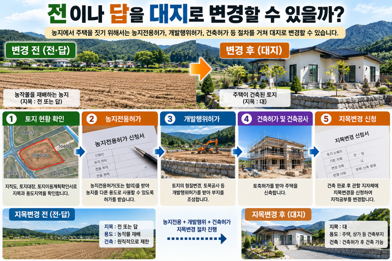 전이나 답을 대지로 변경할 수 있을까?